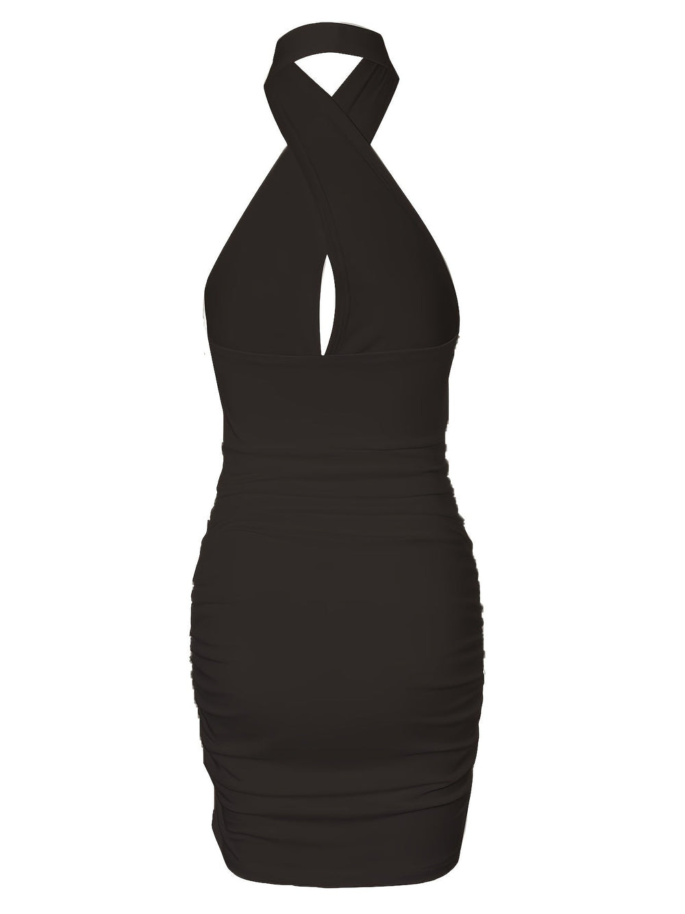 Smal halterneckklänning utan rygg med volanger