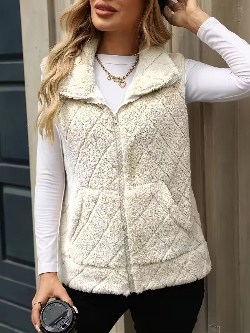 Quilted puffer vest with stand-up collar