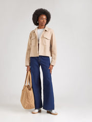 Beige shirt jacket with snap buttons