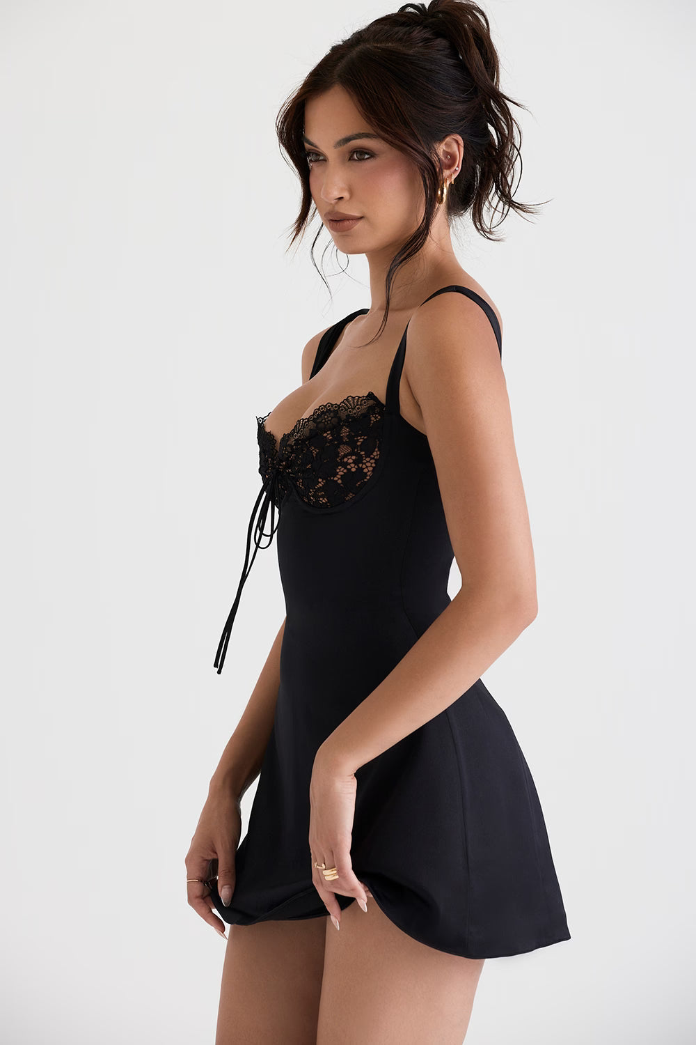 Black mini dress with lace details
