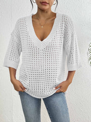 Blus ihålig vävd V-ringning