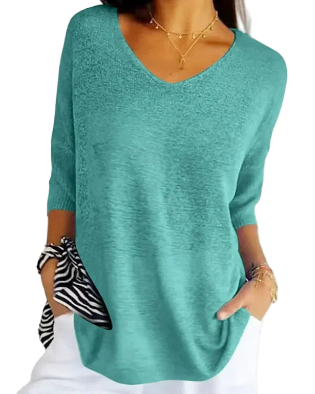 Knitted sweater with v-neck