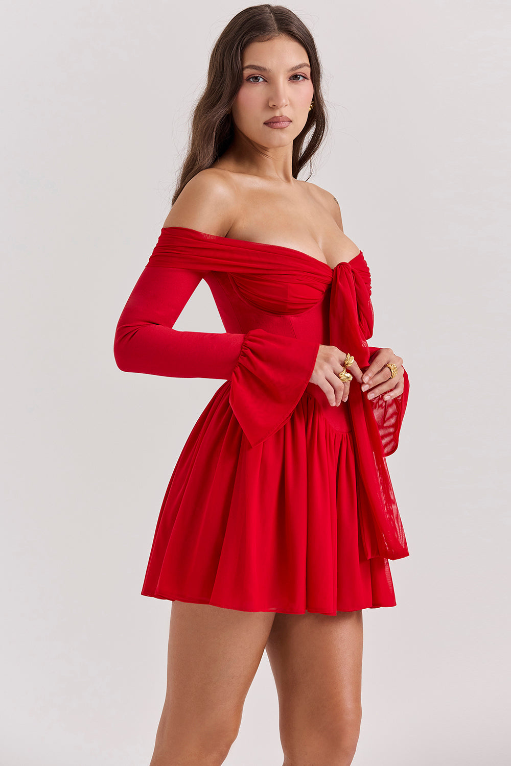 Off shoulder långärmad minidress