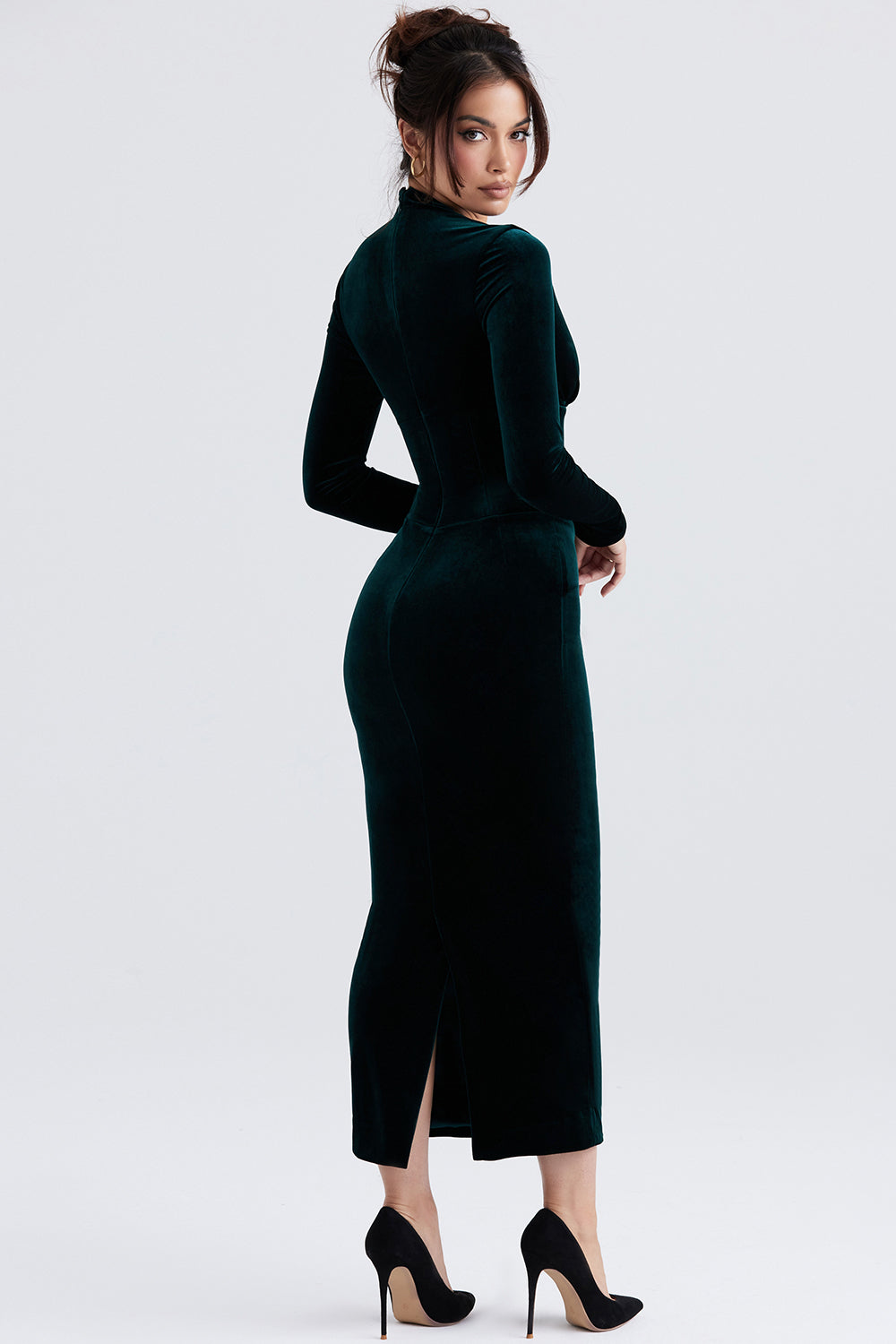 Långärmad korsettklänning i sammet