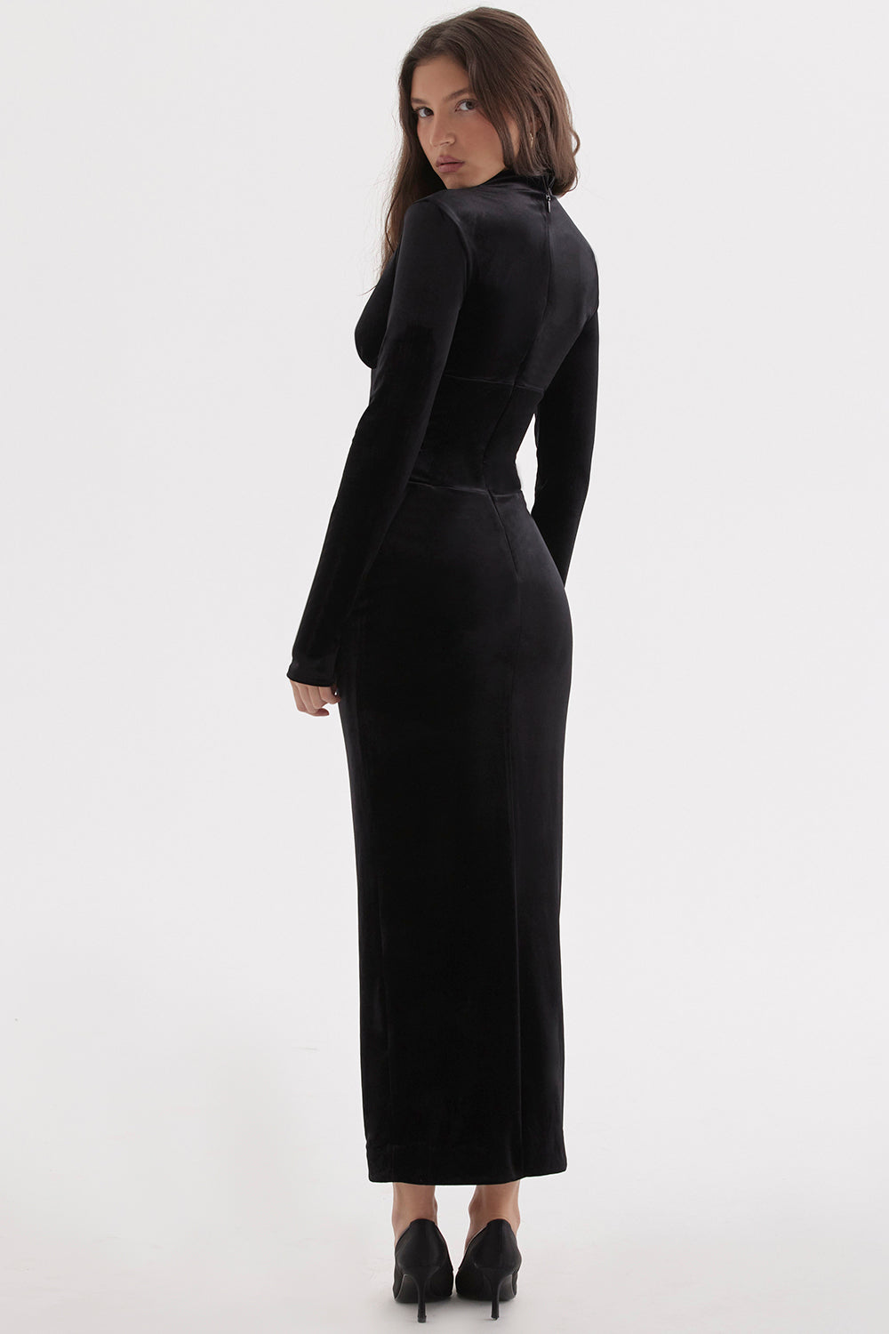 Långärmad korsettklänning i sammet