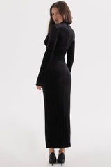 Långärmad korsettklänning i sammet