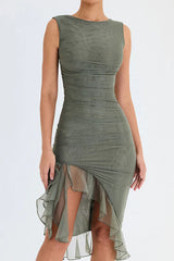 Olive green asymmetrical ruffled dress
