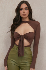 Långärmad bodysuit i mesh med knytband fram