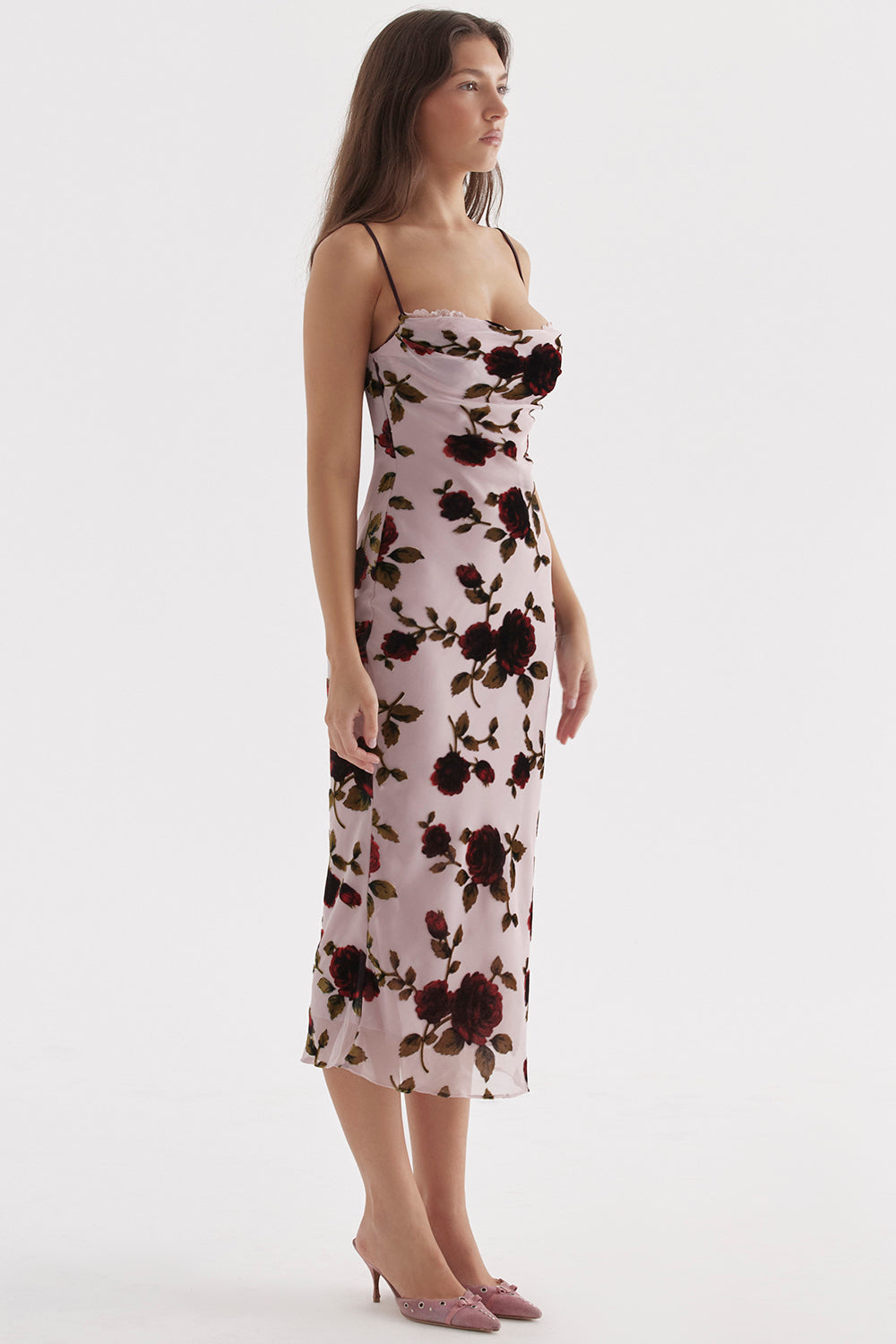 Melisa midiklänning med rosentryck