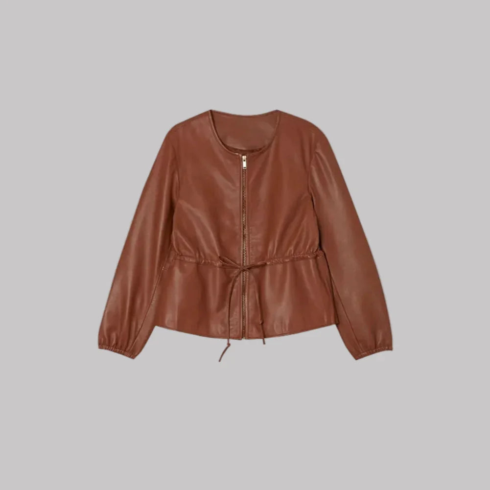 Cognac zip jacket with drawstring