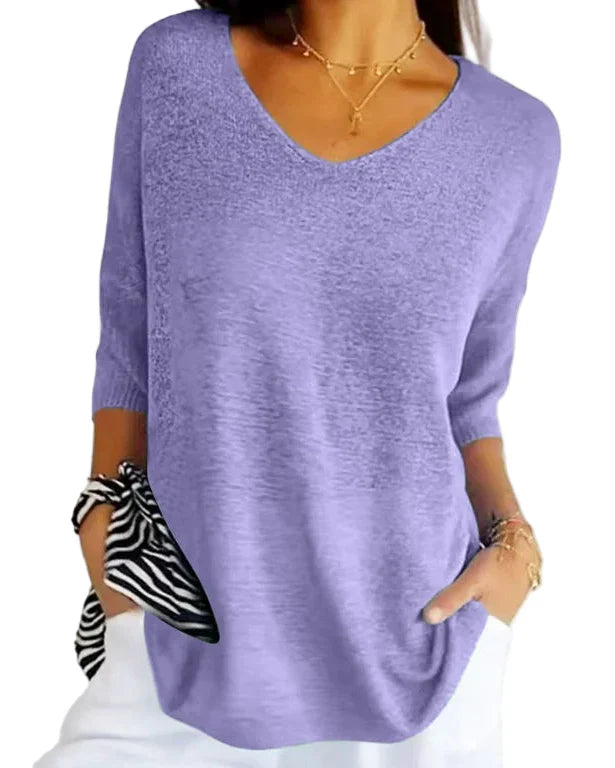 Knitted sweater with v-neck