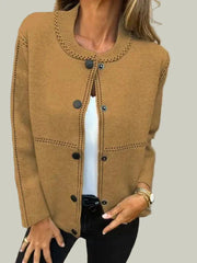 Knitted cardigan with buttons and contrast stitching