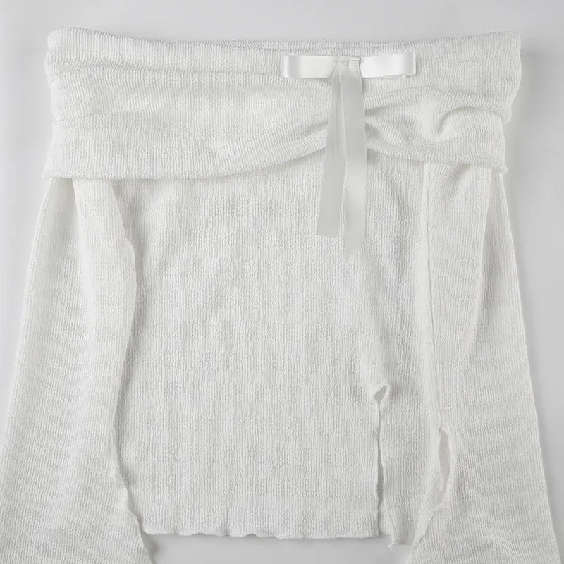 White off-shoulder top with tie detail