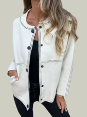 Knitted cardigan with buttons and contrast stitching