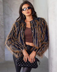 Black–camel striped long-sleeved jacket