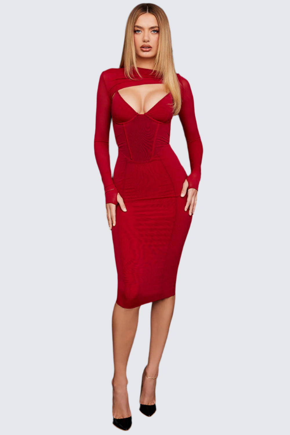 Lång korsettklänning med transparent ärm