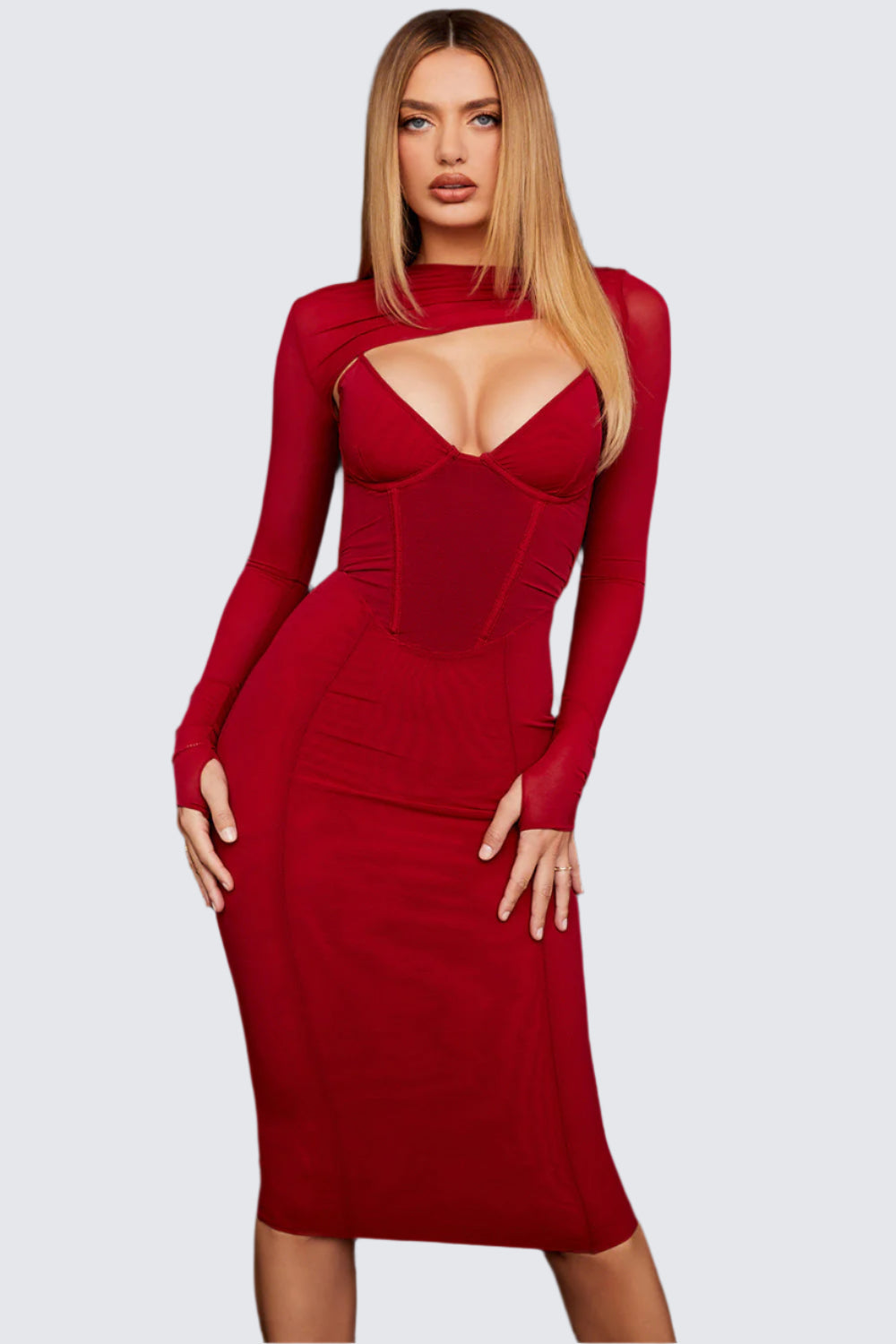 Lång korsettklänning med transparent ärm