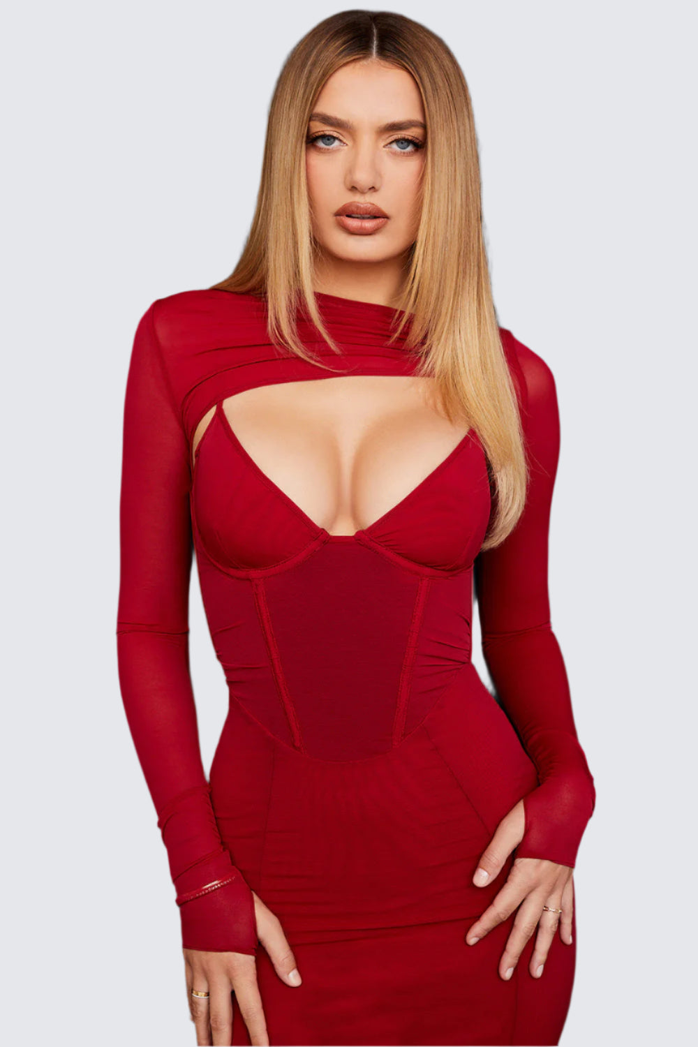 Lång korsettklänning med transparent ärm