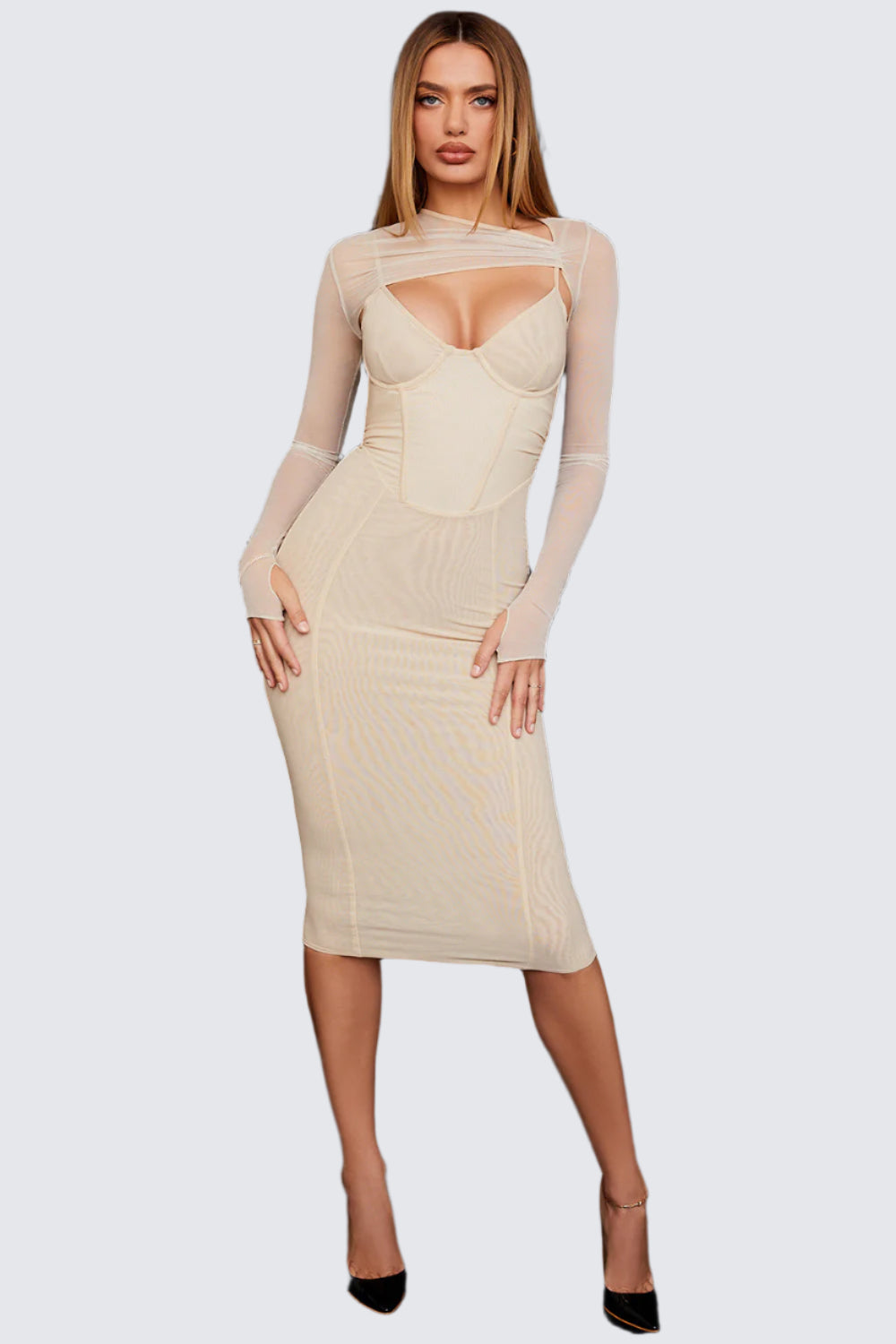 Lång korsettklänning med transparent ärm