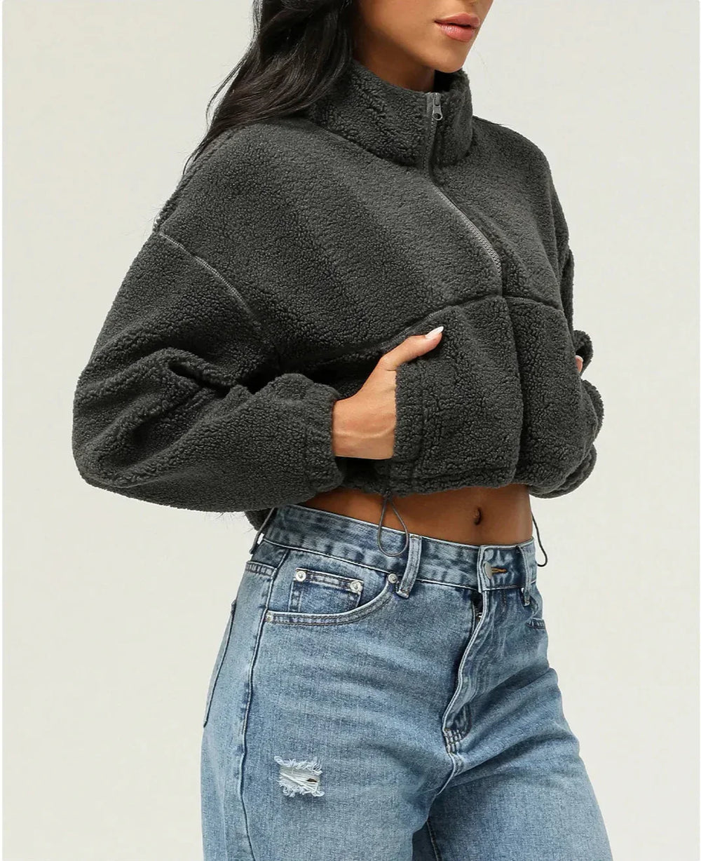 Tjock fleecetoppjacka i plysch