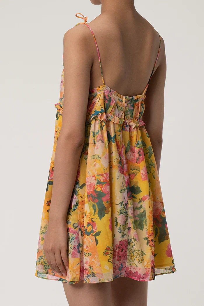 Yellow floral texture mini dress