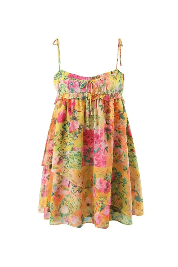 Yellow floral texture mini dress
