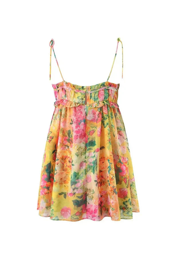 Yellow floral texture mini dress