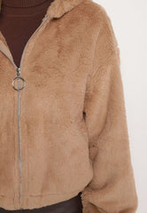 Light brown fluffy jacket with zipper