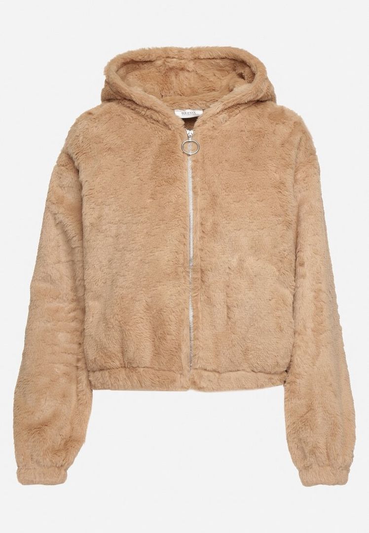 Light brown fluffy jacket with zipper