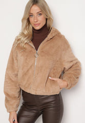 Light brown fluffy jacket with zipper