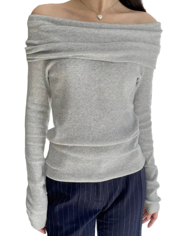 Light Gray off-shoulder top with folded edge