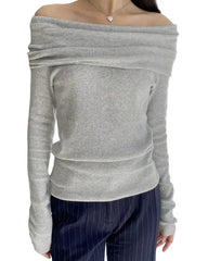 Light Gray off-shoulder top with folded edge