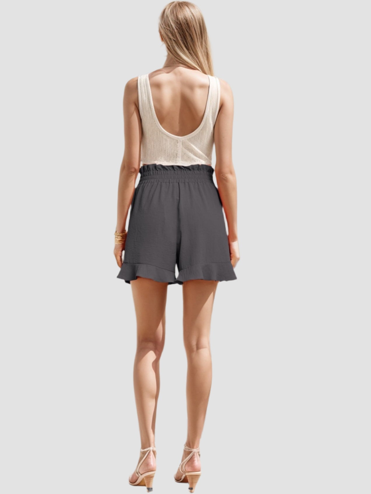 Pleated shorts with tie belt