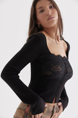 Svart topp med lång ärm