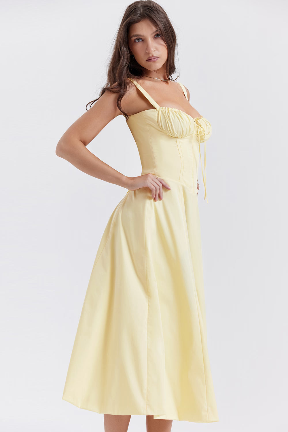 Yellow corset midi dress with slit