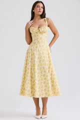 Yellow floral corset midi dress