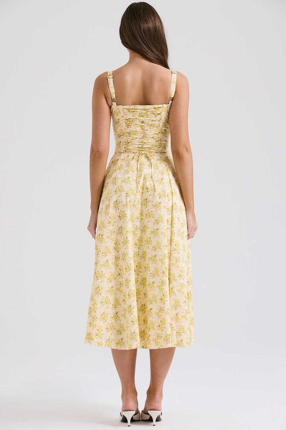 Yellow floral corset midi dress
