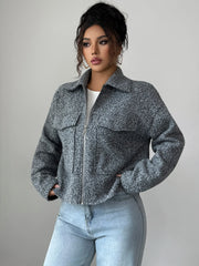 Gray textured zip-up shirt jacket