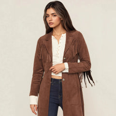 Brown long coat with fringes