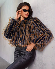 Black–camel striped long-sleeved jacket