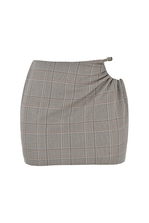 Monokromt rutig korsett med fyrkantig hals och minikjol med utskärning