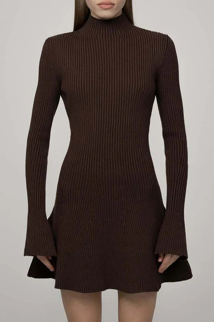 Dark brown knit dress with collar