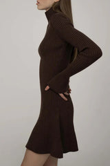 Dark brown knit dress with collar
