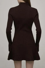 Dark brown knit dress with collar