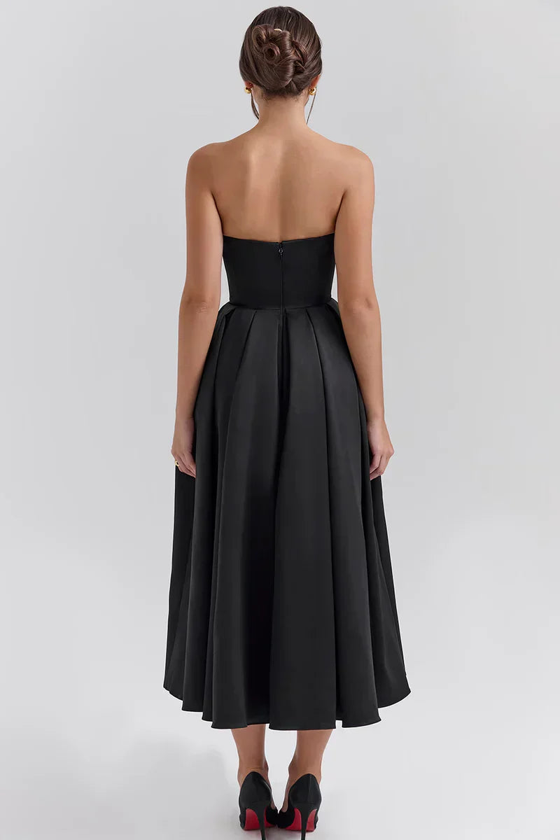 Mirage strapless midi dress with pleated skirt