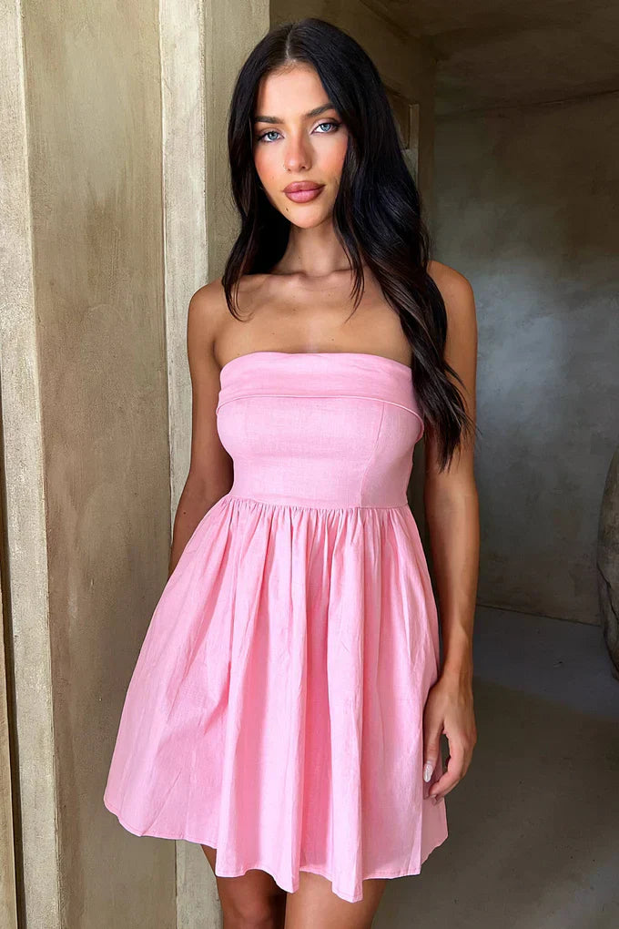 Strapless pink summer dress