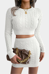 Knitted set with crop top and skirt
