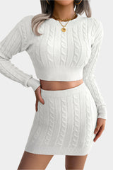 Knitted set with crop top and skirt
