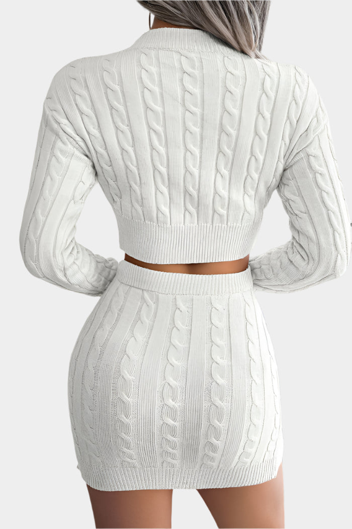 Knitted set with crop top and skirt