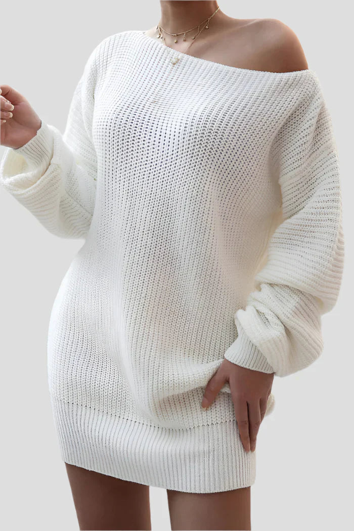White off-the-shoulder sweater dress